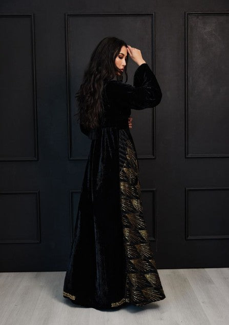 Golden Eclipse Abaya - Midnight Black