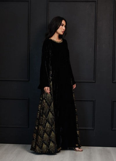 Golden Eclipse Abaya - Midnight Black