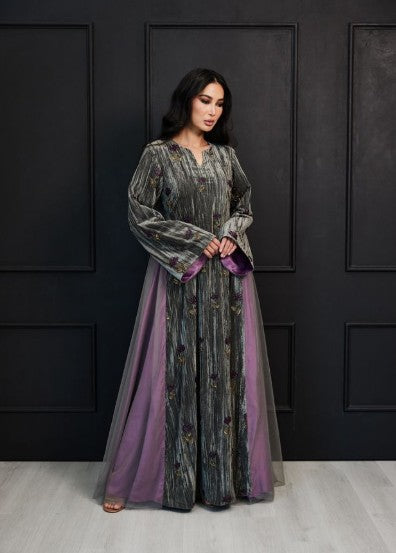 Shadow Plum Abaya - Textured Silver