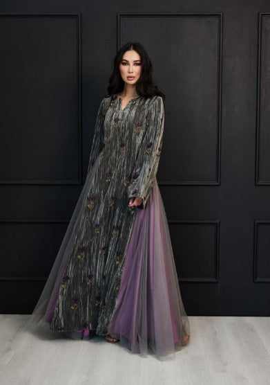 Shadow Plum Abaya - Textured Silver