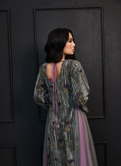 Shadow Plum Abaya - Textured Silver