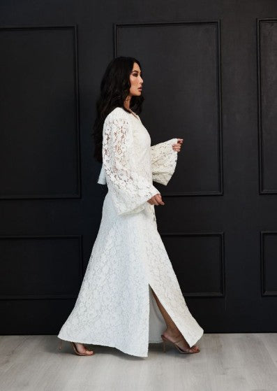 Moonlit Lace Abaya - Pearl White