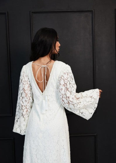 Moonlit Lace Abaya - Pearl White