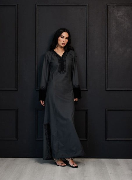 Graphite Grace Abaya - Charcoal Slate