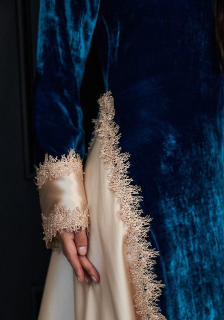 Sapphire Silk Abaya - Deep Teal & Champagne