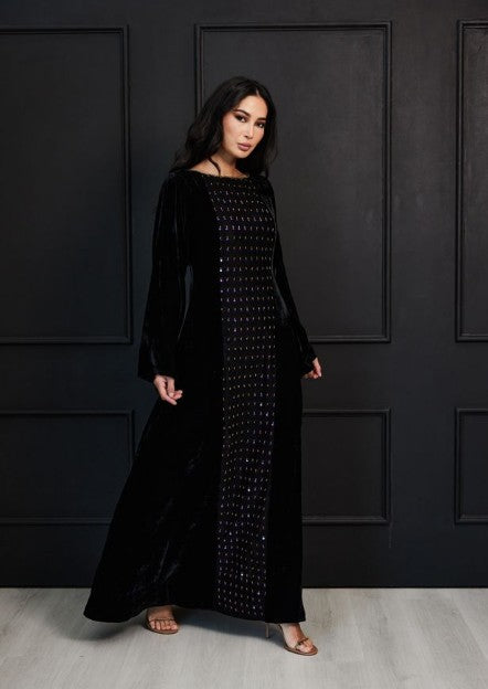 Midnight Sequin Abaya - Raven Velvet